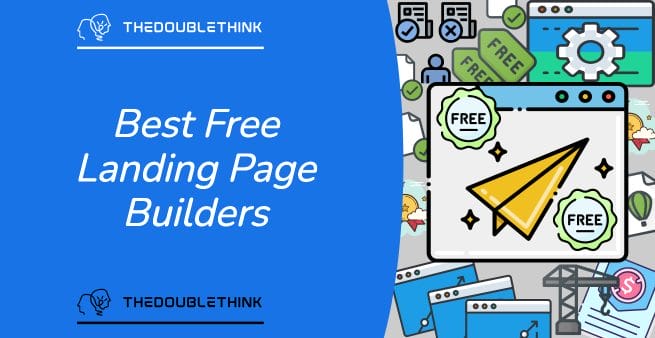 best free landing page builders in white text on vivid blue background