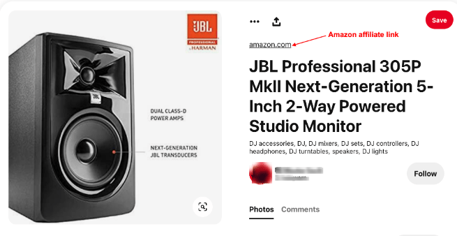 example of direct pinterest affiliate link