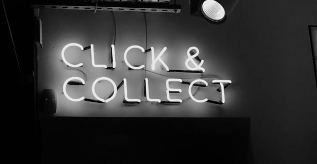 click and collect neon sign