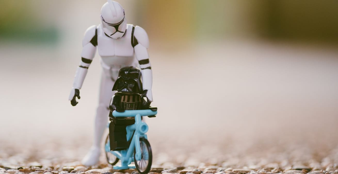 lego darth vader on bike as proxy for parenting blogs