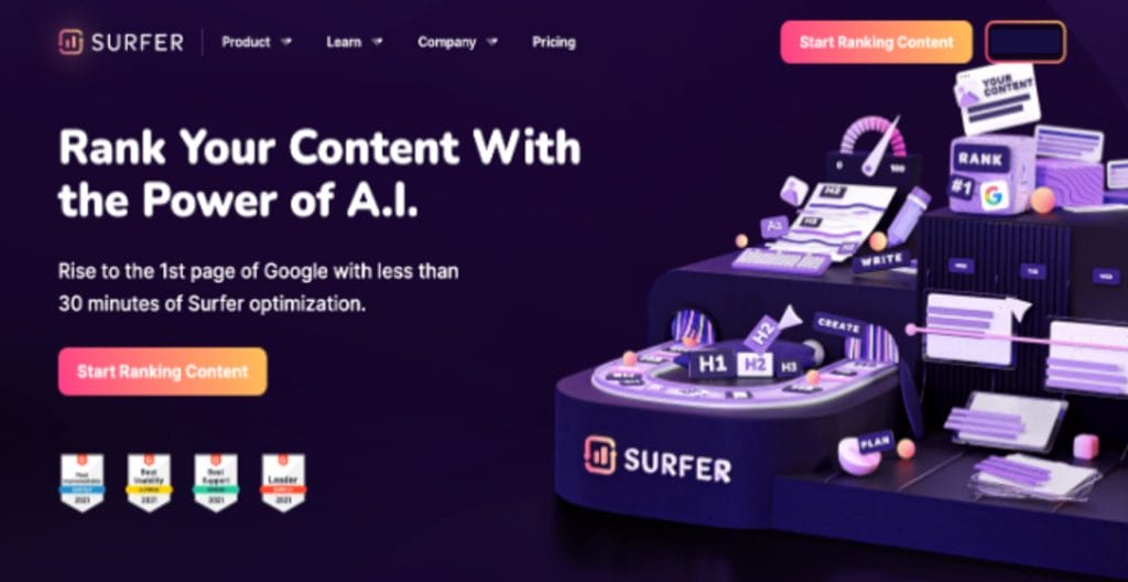 frase vs surfer seo screenshot of surfer login page