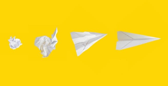 what is a landing page image of paper plane on yellow background