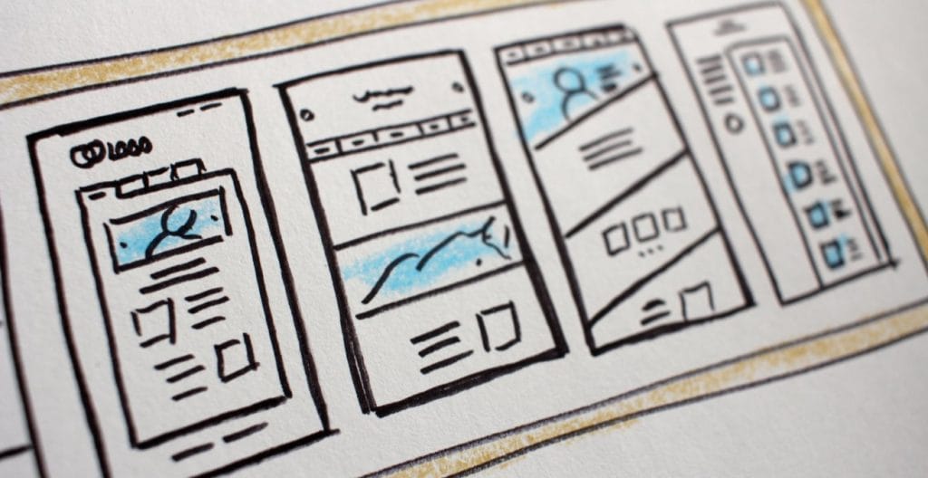 what is a website page image of rough sketch of four website pages