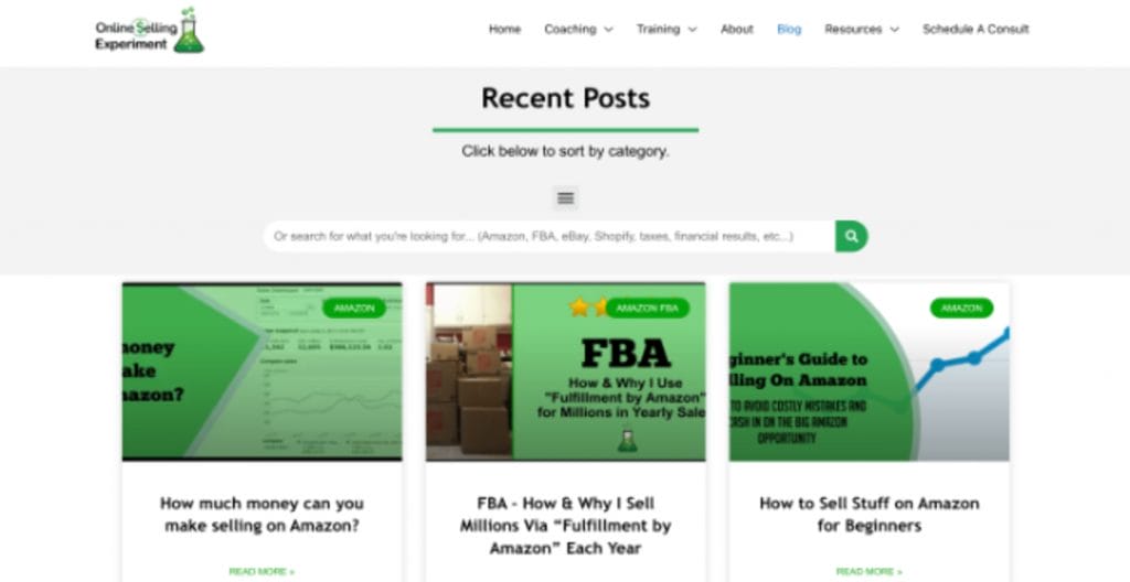screenshot of blog page of amazon fba blog online selling experiment
