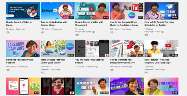 screenshot of fifteen video thumbnails from ms ileane speaks youtube channel