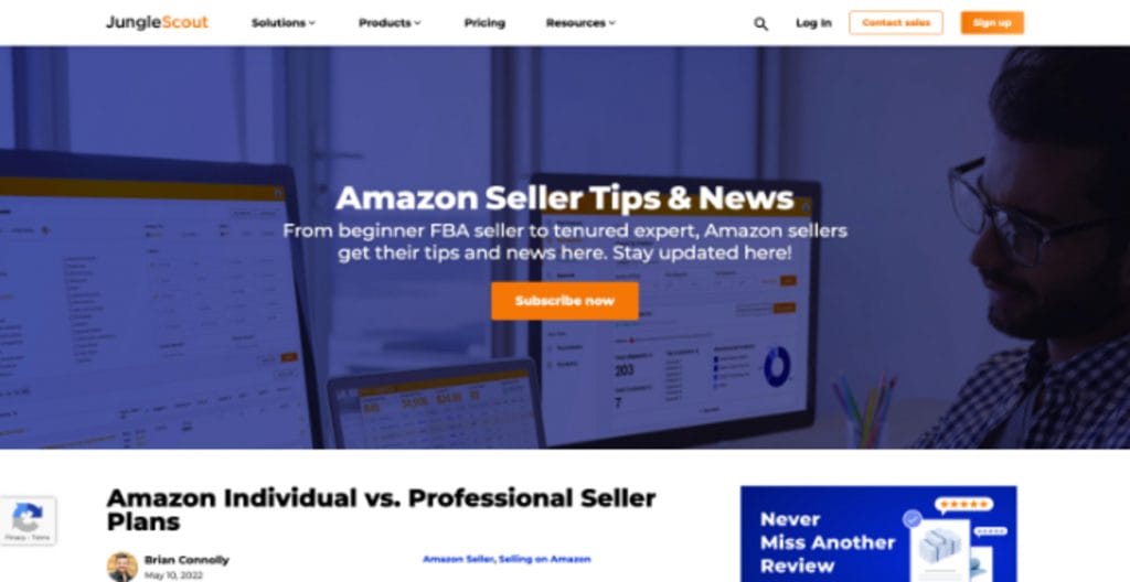 screenshot of jungle scout amazon fba blog page