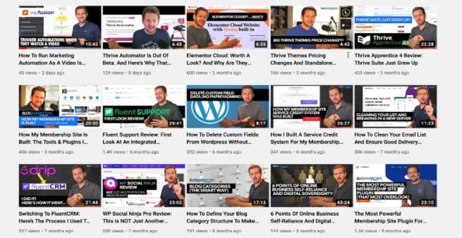 best youtube channels for bloggers screenshot of fifteen video thumbnails from blog marketing academy's youtube channel