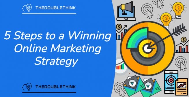 online marketing strategy in white text on blue background