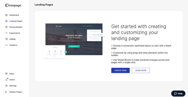 instapage select to create a page
