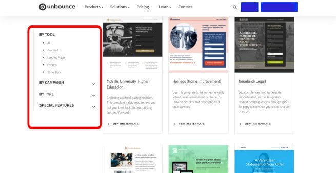 unbounce review template examples screenshot