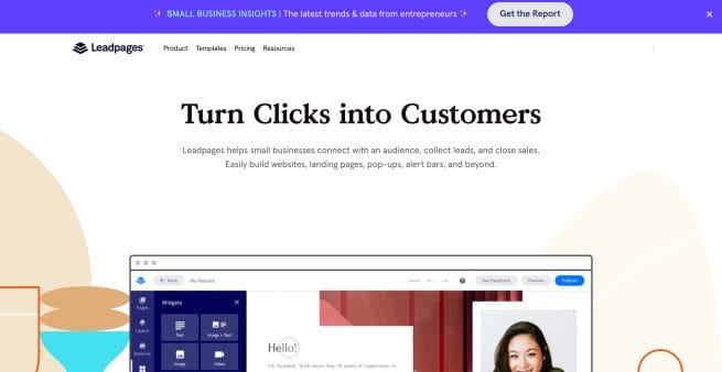 screenshot of leadpages affordable landing page builders homepage
