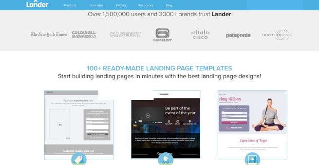 screenshot of lander website homepage