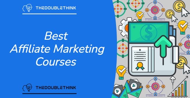 best affiliate marketing courses in white text on blue background
