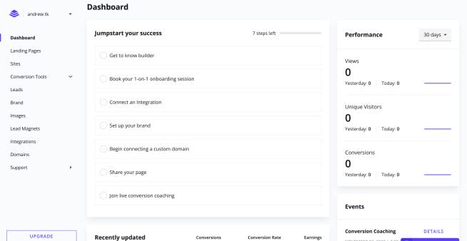 leadpages dashboard illustrated for leadpages review